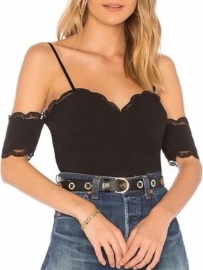 L’Academie Sweetheart Cold Shoulder Lace Trim Blouse Revolve